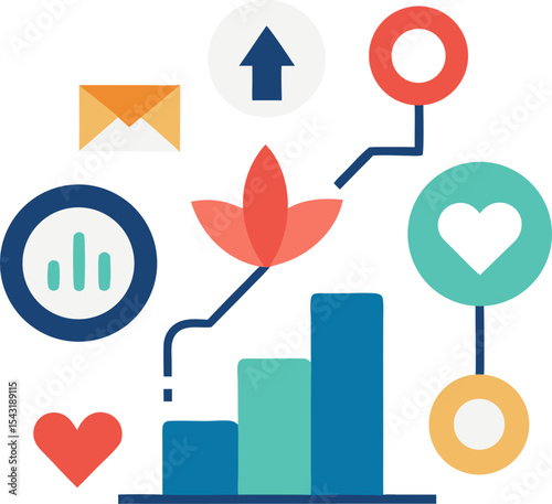 Minimal pixel-perfect icons of growth, engagement, reach, impressions, conversions with white background.