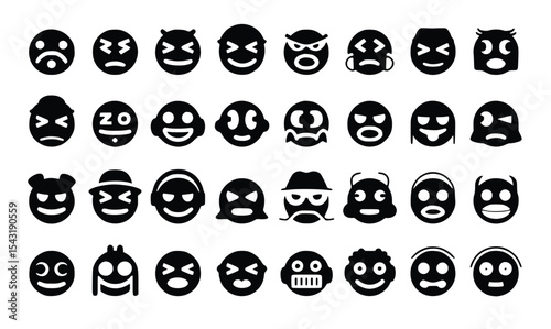 Expression of emotion with assorted emojis that illustrate a wide array of feelings, from happy to sad, and depict different characters, silhouette