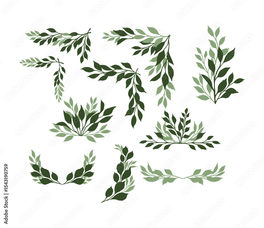 Set of Decorative Leaf Branch Border Design Set of Decorative Leaf Branch Border Design