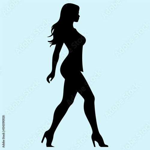 Standing Female Silhouette in Side View