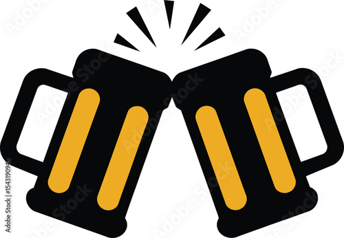 Cheers Beer Mugs Icon – Clinking Glasses Celebration Symbol