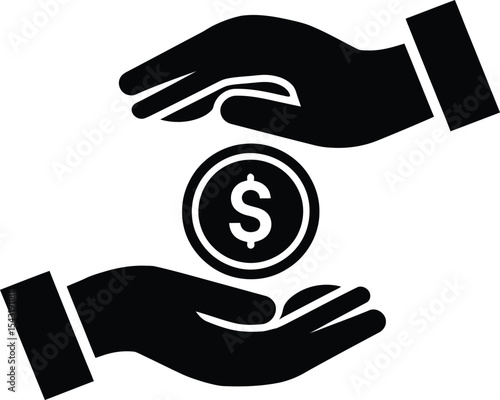 Hands Holding Dollar Coin Icon – Money Protection and Financial Support Symbol