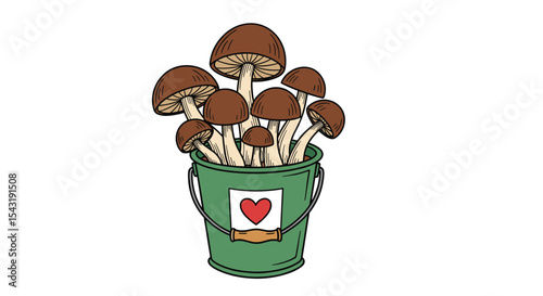 Bucket of Harvested Mushrooms Natural Edible Wild Fungi Delicious Cooking Gourmet Ingredients Food