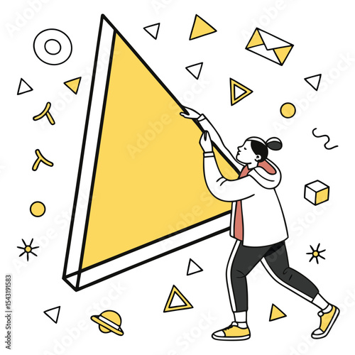 Youthful Character Moving Geometric Symbol vector
