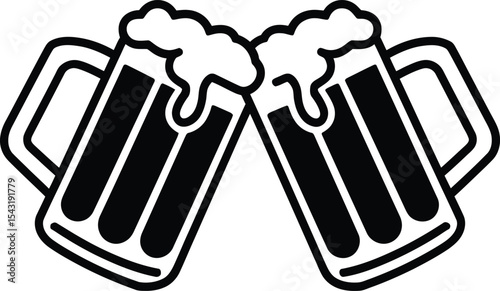 Clinking Beer Mugs Silhouette – Cheers, Celebration, and Party Symbol