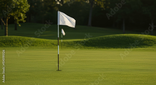 White Golf Flag on Green Putting Green