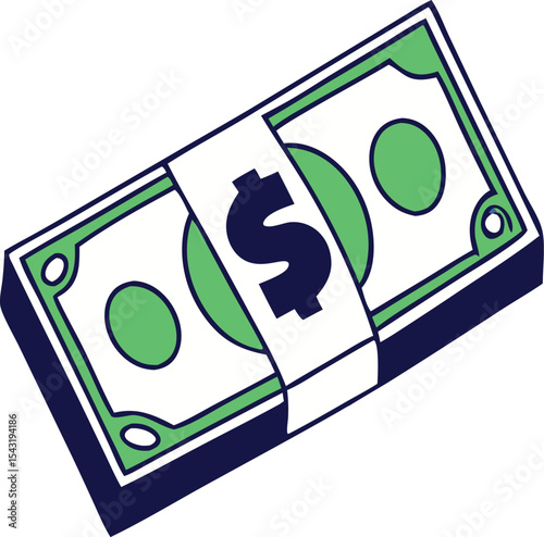 Green American dollar bill flat icon for financial apps and websites,Cash money bundle icon. Clipart image isolated on white background