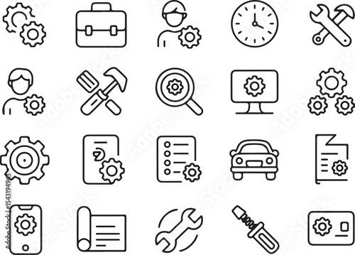 Essential Line Icons for Mechanics, Technicians, and Repair Services