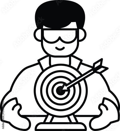 A man is holding a bow and arrow and is smiling