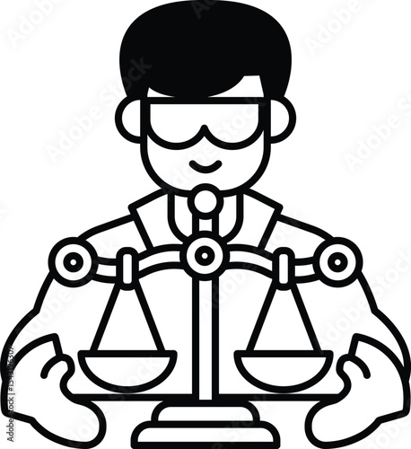 A man in a suit is holding a scale with two weights on each side