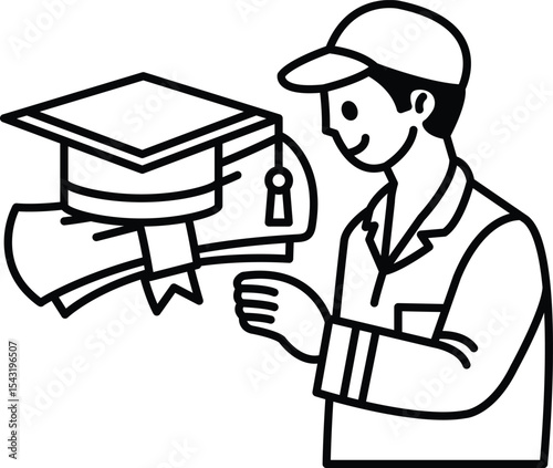 A man is holding a graduation cap and diploma