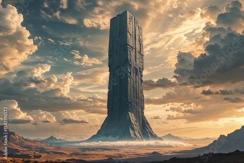 Stunning Sci-Fi Monolith Dominating Landscape and Skies