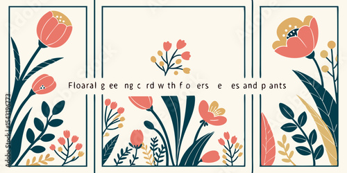 Floral greeting card design with flowers and plants