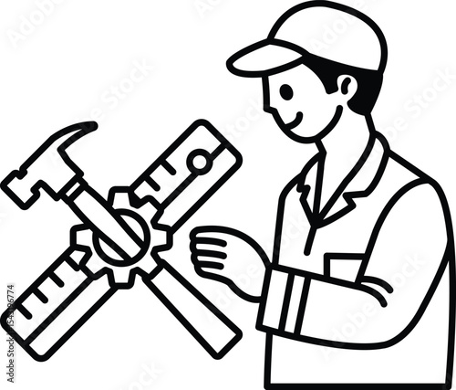 A man is holding a hammer and a ruler