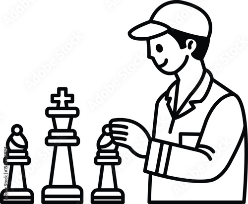 A man is playing chess with two pieces