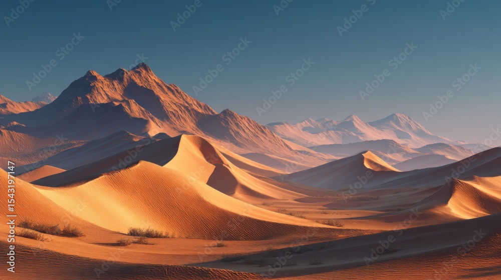 Naklejka premium Orange Sand Dunes and Mountains at Sunset