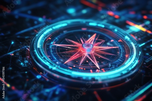 Wallpaper Mural Digital compass glowing in dark, futuristic interface background, business direction metaphor Torontodigital.ca