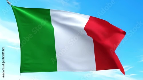 Italian Flag Waving in Sky: National Symbol of Italy, European Culture & Patriotism. Il Tricolore. 4K Video Footage.