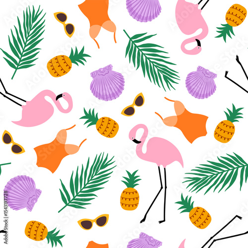 summer miami vacation on the beach,seamless pattern, vector illustration.