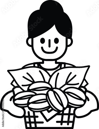 woman is holding a basket of nuts