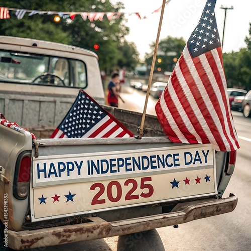 Happy Independence Day 2025 Truck Decorated with American Flags,