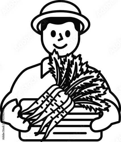A man is holding a basket of carrots