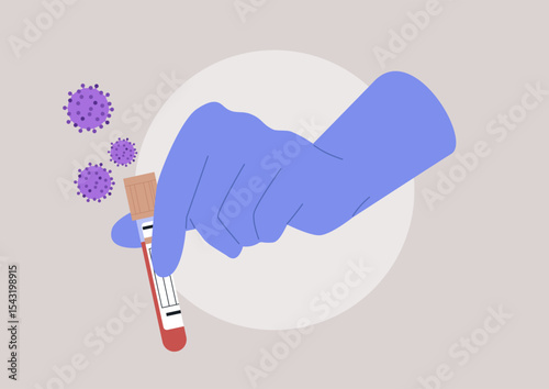 A gloved hand carefully holds a blood test tube, symbolizing the ongoing fight against viral infections and the crucial role of diagnostics in public health awareness