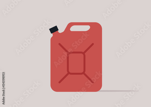 A bold red canister rests on a soft pastel surface, showcasing its sleek design, It symbolizes efficiency and practicality, alluding to outdoor adventures or fuel storage