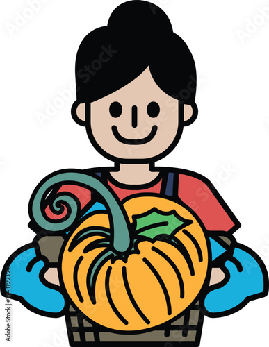 A woman is holding a pumpkin in her hands