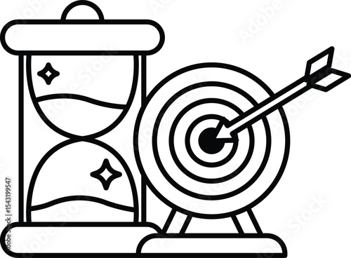 clock with a face and a black arrow pointing to a target