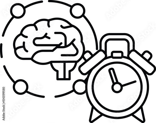 A red clock with a brain in the background