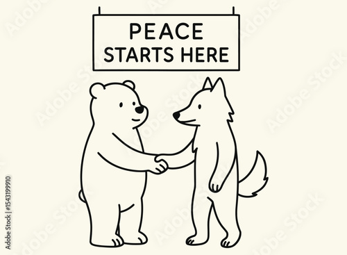  Peace Starts Here – Bear and Wolf Friendship Illustration
