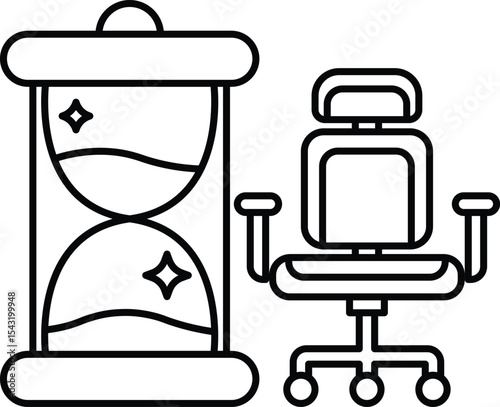 clock with a sand timer and a chair