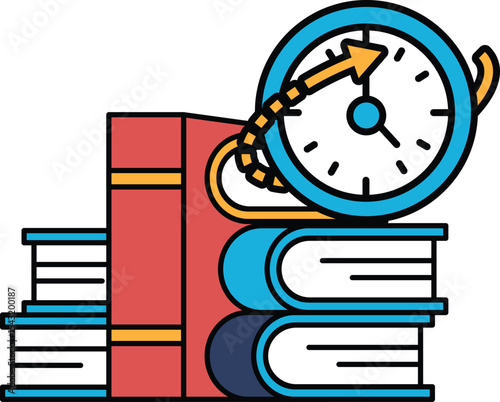 A clock is on top of a stack of books