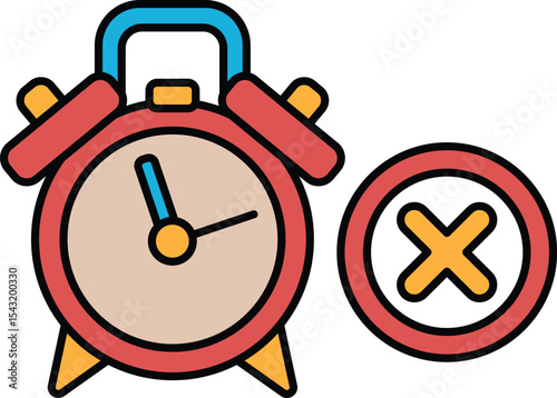 A red alarm clock with a blue face and hands showing the time of 10:30