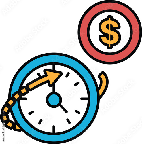 A clock with a dollar sign in the background