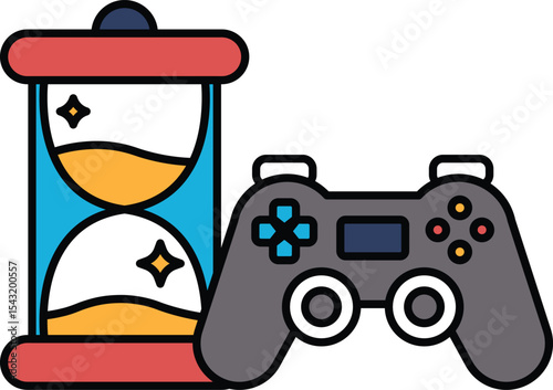 A game controller sits next to a clock