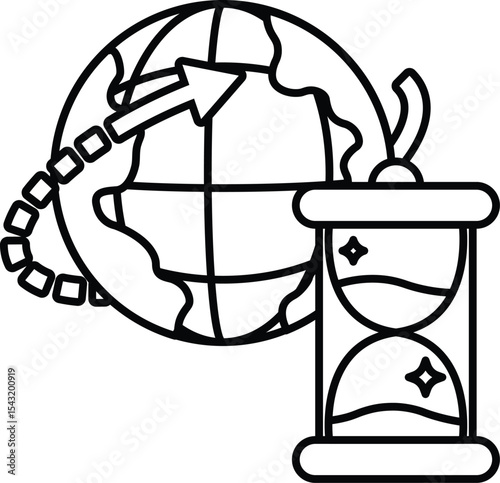 A cartoon drawing of a globe with a clock on it