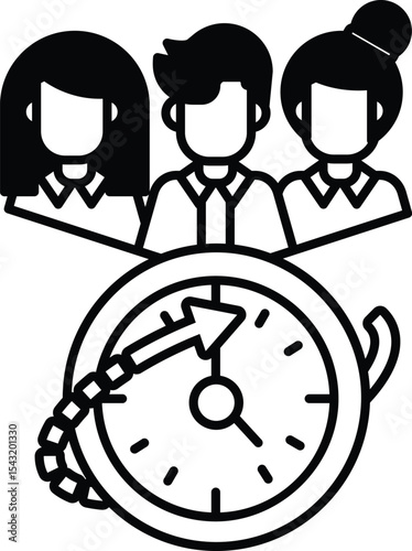 A cartoon of three people standing around a clock with the hands on the number 3