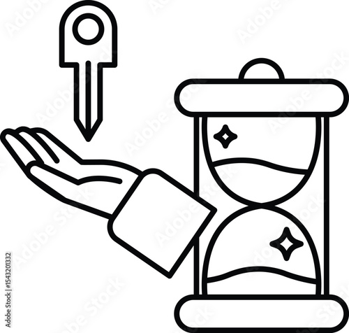 A hand is holding a key above a clock that is set to the number 12