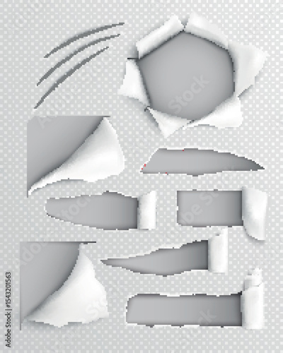 Torn paper realistic transparent set