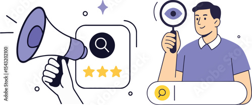 Search Engine Optimization Vector. SEO Marketing and Analytics Concepts.