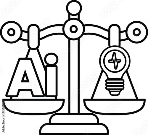 A scale with the letters AI on one side and a light bulb on the other