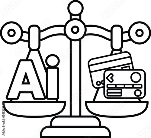A scale with the letters AI on one side and a credit card on the other