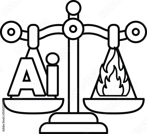 A scale with the letters AI on one side and fire on the other