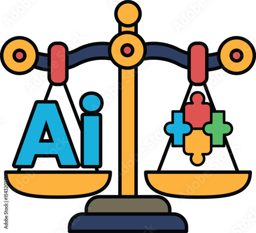 A scale with the letters AI on one side and a puzzle on the other
