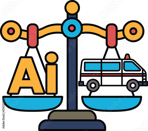A scale with the letters AI on one side and a van on the other