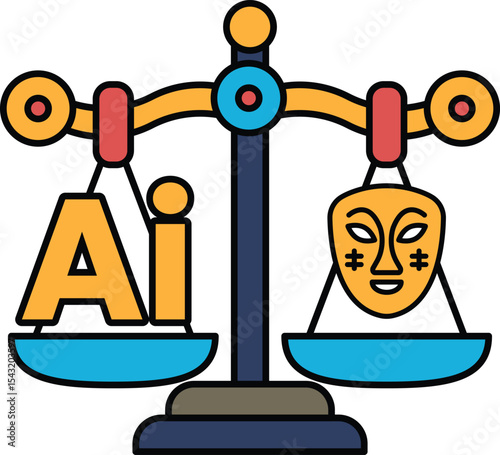 A scale with a face on one side and the letters AI on the other
