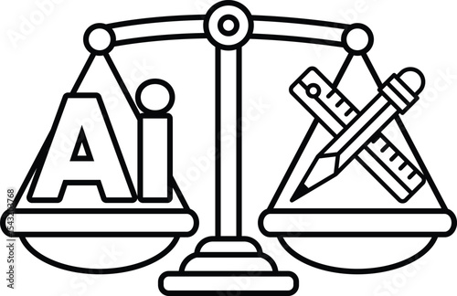 A scale with the letters AI on one side and a pencil and ruler on the other