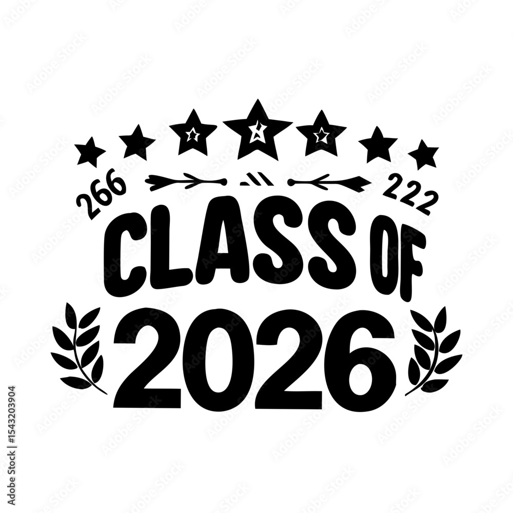 Fototapeta premium Class of 2026 silhouette design with stars and bold varsity font